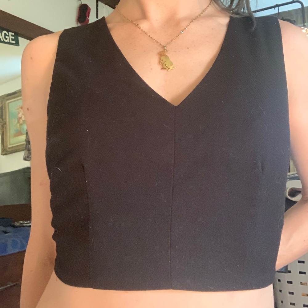 F21 Black Crop V Neck Top ZIP Back - Picture 5 of 11